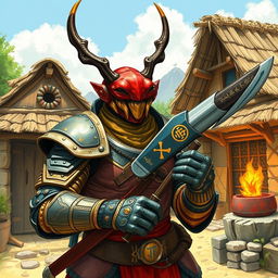 Set in a vivid avatar-like fantasy world, the scene features a beetlefolk humanoid, an intriguing blend of a scarab beetle and a human