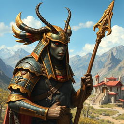 Set in a captivating avatar-like fantasy world, the scene showcases a beetlefolk humanoid, a fascinating hybrid of a scarab beetle and a human