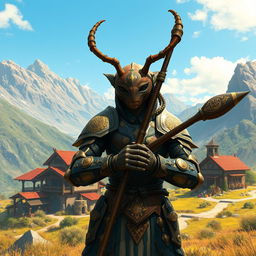 In a captivating avatar-like fantasy world, the scene reveals a small village nestled high in the mountains, providing a scenic backdrop