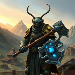 In an enchanting avatar-like fantasy world, the scene unfolds with a small village nestled in the rugged mountains, providing a stunning natural backdrop