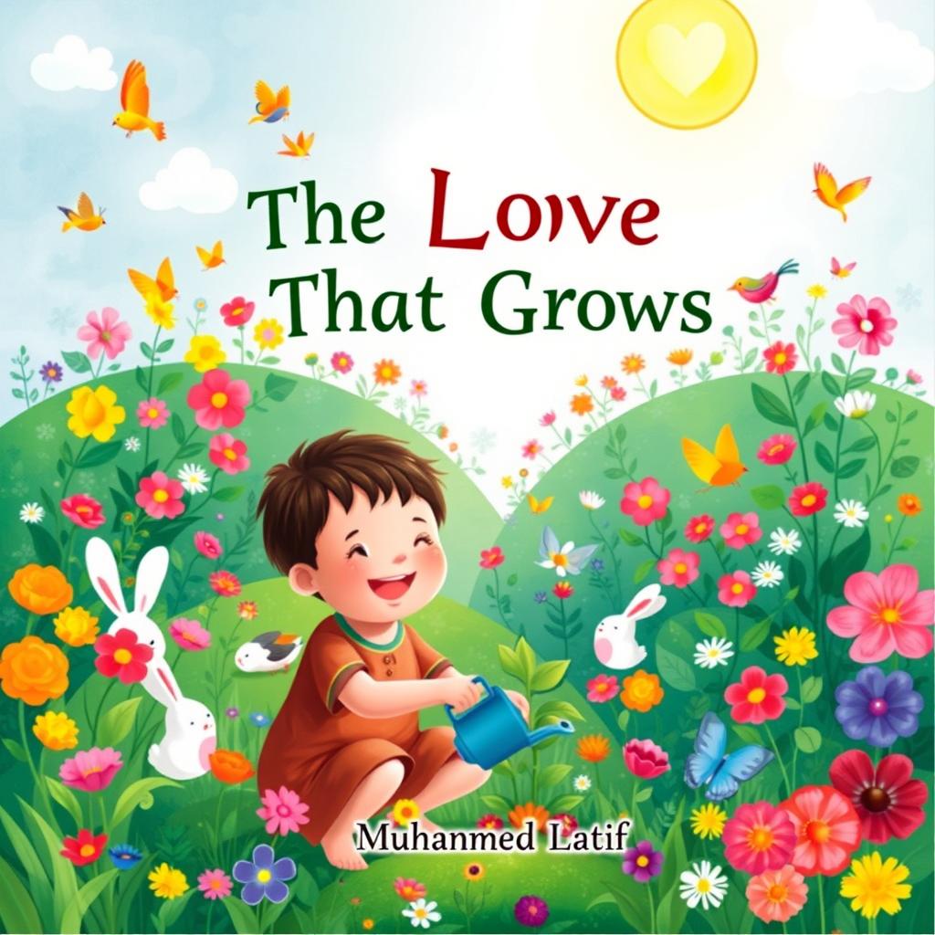 A square book cover design for a children's book titled 'The Love That Grows' by Muhammad Latif