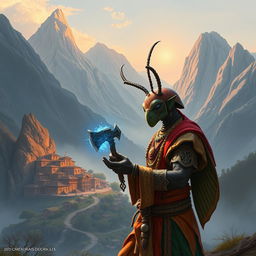 In a mesmerizing avatar-like fantasy world, the scene captures a small village nestled amidst towering mountains, creating a breathtaking backdrop