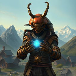 In a captivating avatar-like fantasy world, the scene is set against a picturesque small village nestled among majestic mountains