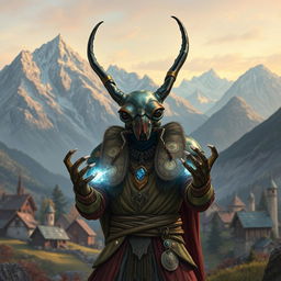 In a captivating avatar-like fantasy world, the scene is set against a picturesque small village nestled among majestic mountains