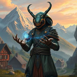 In a captivating avatar-like fantasy world, the scene is set against a picturesque small village nestled among majestic mountains