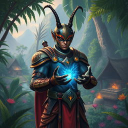 In a stunning avatar-like fantasy world, the scene captures a vibrant small village nestled within a lush jungle, brimming with exotic plants and colorful wildlife