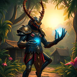 In a mesmerizing avatar-like fantasy world, the scene captures a small village tucked away in a vibrant jungle, filled with exotic vegetation and the sounds of wildlife