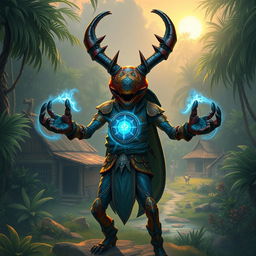 In a mesmerizing avatar-like fantasy world, the scene captures a small village tucked away in a vibrant jungle, filled with exotic vegetation and the sounds of wildlife
