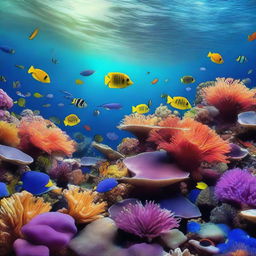 A stunning, high-resolution digital art piece depicting a thriving coral reef