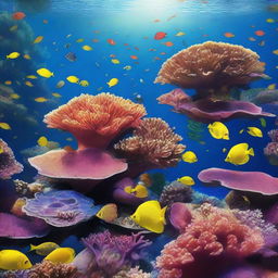 A stunning, high-resolution digital art piece depicting a thriving coral reef