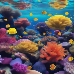 A stunning, high-resolution digital art piece depicting a thriving coral reef