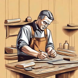 A high-quality digital art illustration showcasing a carpenter at work