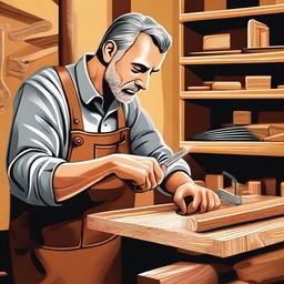 A high-quality digital art illustration showcasing a carpenter at work