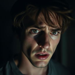 A 25-year-old man with a strikingly white eye and a look of fear on his face