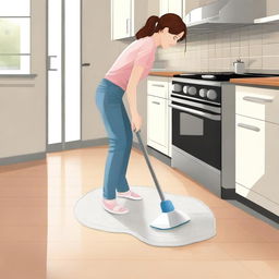 A high-quality digital art image depicting a scene of someone mopping the floor in a home setting