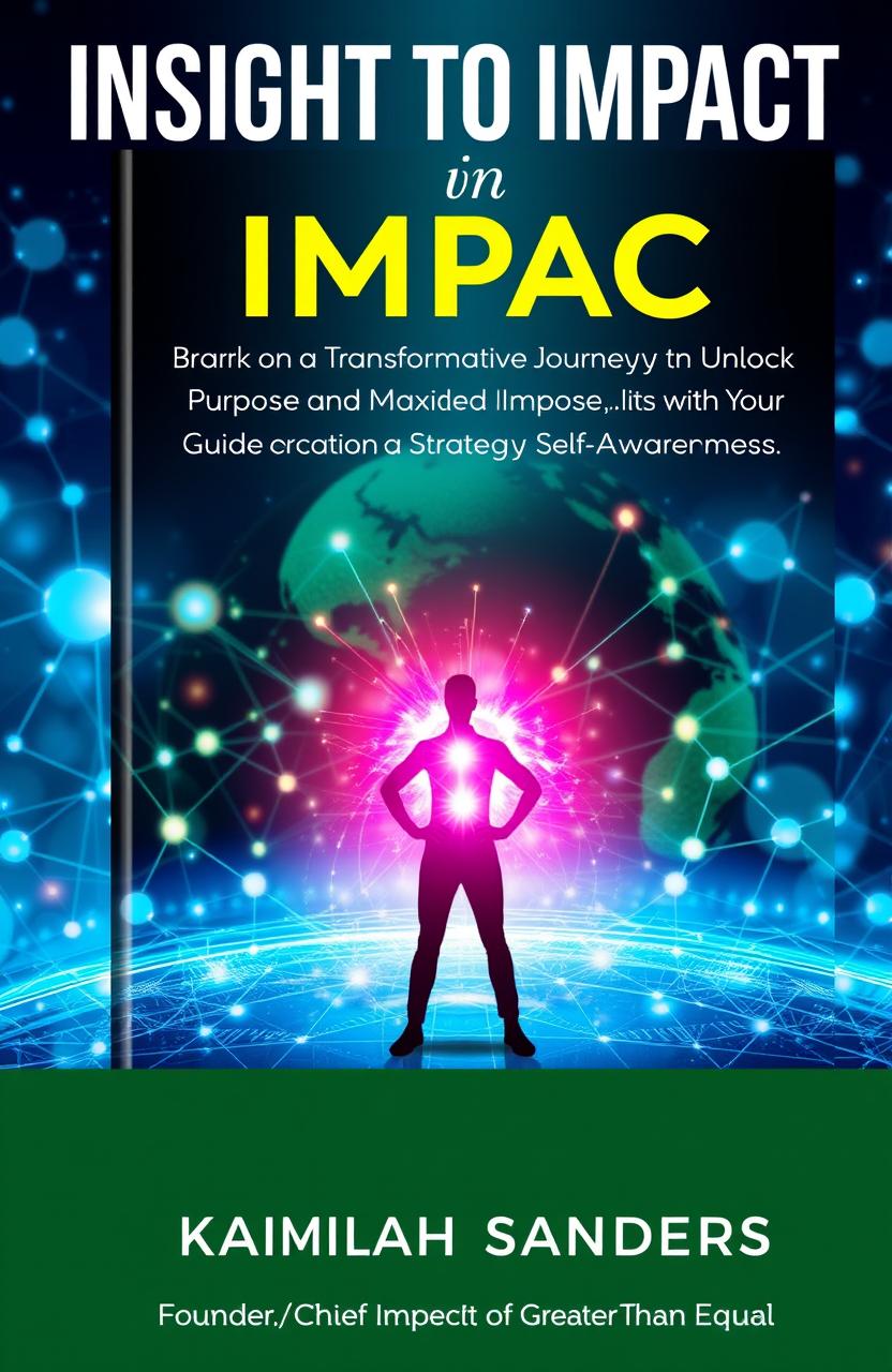 A book cover design featuring the title "Insight to Impact: Embark on a Transformative Journey to Unlock Purpose and Maximize Impact with Your Guide to Strategic Self-Awareness" by Kamilah Sanders, Founder/Chief Impact Architect of Greater Than Equal