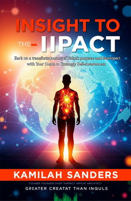 A book cover design featuring the title "Insight to Impact: Embark on a Transformative Journey to Unlock Purpose and Maximize Impact with Your Guide to Strategic Self-Awareness" by Kamilah Sanders, Founder/Chief Impact Architect of Greater Than Equal
