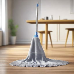 A high-quality digital art image depicting a mop with a cloth in a dining room setting