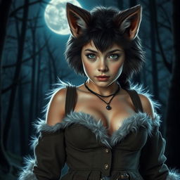 A striking transformation of a young boy with green eyes into a hot female werewolf