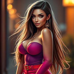 A striking transformation of a boy into an alluring female character, featuring long, flowing hair that gracefully falls down her back