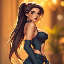 A striking transformation of a boy into an alluring female character, featuring long, flowing hair that gracefully falls down her back