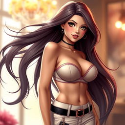 An enticing female character transformed from a boy, featuring long, flowing hair that elegantly sways as she moves
