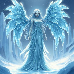 An imposing female ice creature in a fantasy anime style