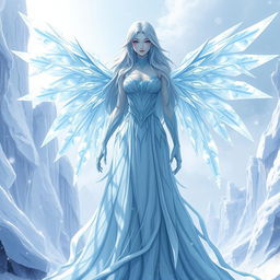 An imposing female ice creature in a fantasy anime style