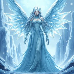 An imposing female ice creature in a fantasy anime style