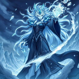 A formidable female ice creature villain in a captivating anime style