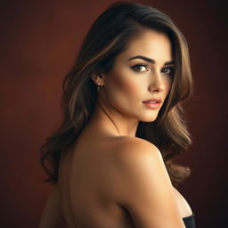 A sensual and artistic portrayal of a beautiful, confident woman with alluring features, emphasizing her curves and elegance