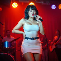 A beautiful tall Caucasian woman with an hourglass shape, around 22 years old, showcasing very white skin