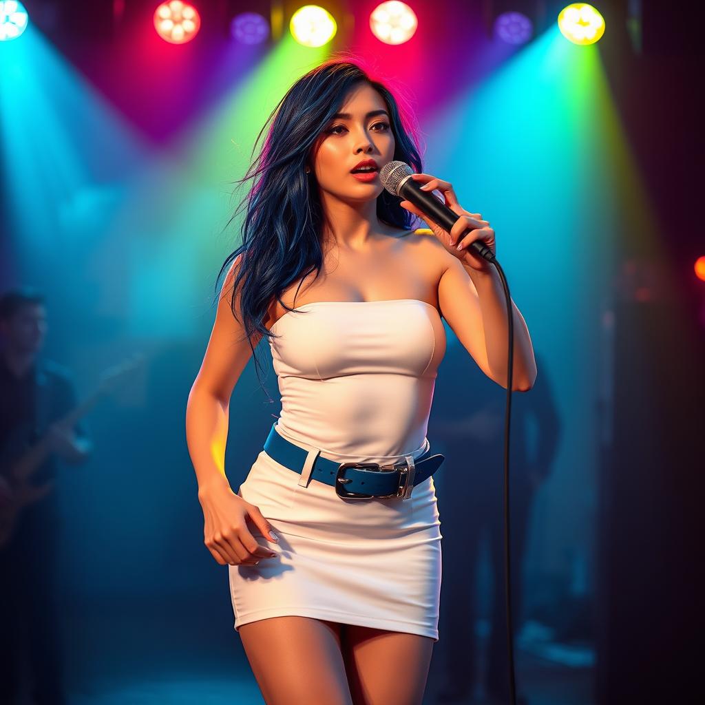 A stunningly beautiful and very tall Caucasian woman with an hourglass figure, around 22 years old, showcasing very white skin