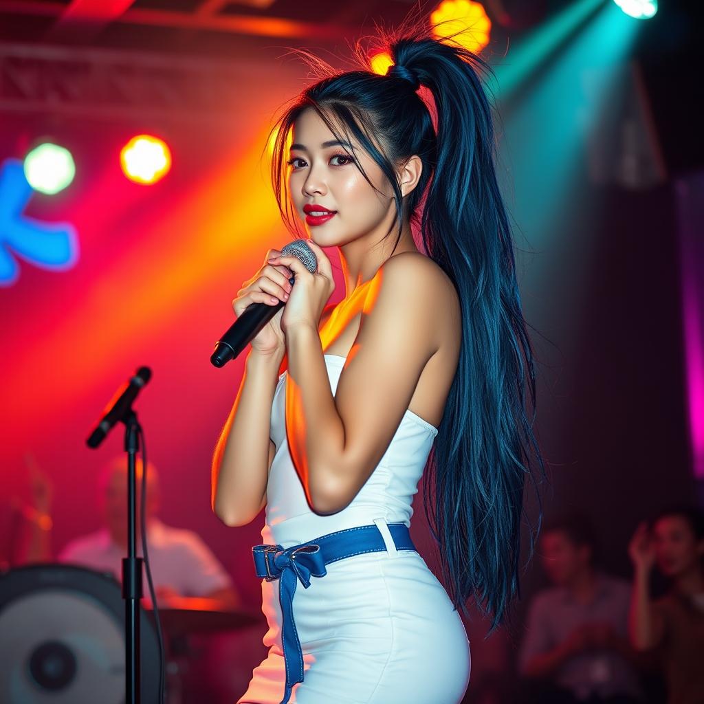 A stunningly beautiful and very tall Caucasian woman with an hourglass figure, around 22 years old, featuring very white skin
