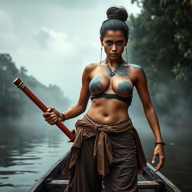 A fierce female pirate from the Ayutthaya era, dressed as a villager from Bangrachan