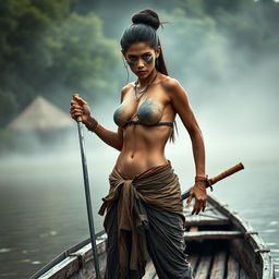 A fierce female pirate from the Ayutthaya era, dressed as a villager from Bangrachan