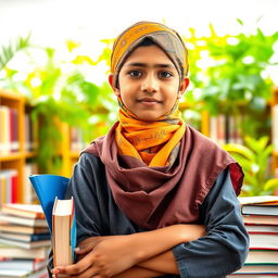 A Muslim boy wearing a vibrant terbon, which is a traditional headscarf, symbolizing pride and cultural identity