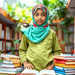 A Muslim boy wearing a vibrant terbon, which is a traditional headscarf, symbolizing pride and cultural identity