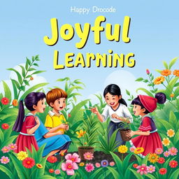 A book cover design illustrating joyful outdoor learning between students and a teacher in Indonesia