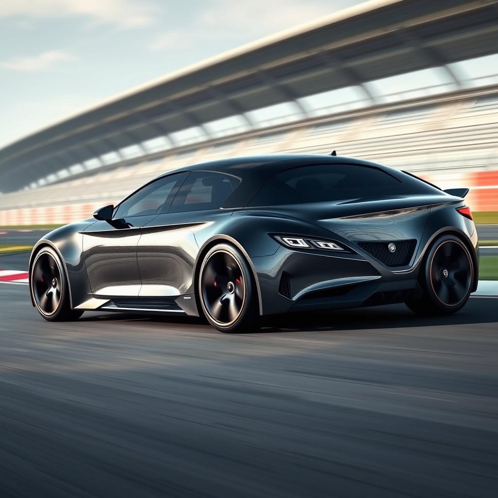 A futuristic Saab 2-door coupe featuring a stunning carbon paint finish
