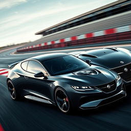 A futuristic Saab 2-door coupe featuring a stunning carbon paint finish