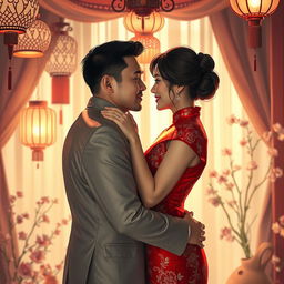 A captivating scene illustrating intimate moments between a Chinese couple, filled with love, passion, and romance
