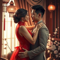 A captivating scene illustrating intimate moments between a Chinese couple, filled with love, passion, and romance