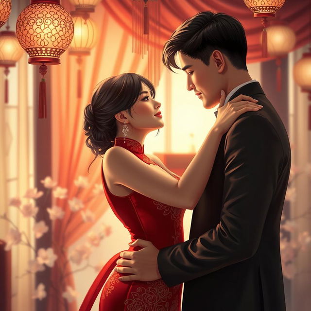 A captivating scene illustrating intimate moments between a Chinese couple, filled with love, passion, and romance