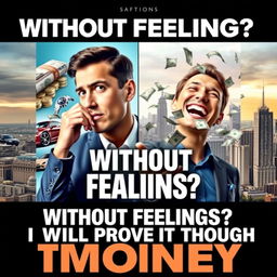 A thought-provoking magazine cover featuring the title 'Without Feelings? I Will Prove It Through Money'