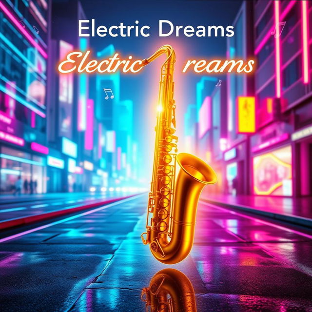 A vibrant and dreamy YouTube thumbnail for 'Electric Dreams (Sax Version)'
