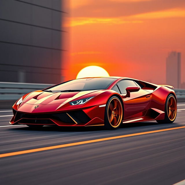 A high-performance sports car that combines the aggressive design elements of a Lamborghini and the sleek elegance of a Ferrari