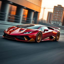 A high-performance sports car that combines the aggressive design elements of a Lamborghini and the sleek elegance of a Ferrari