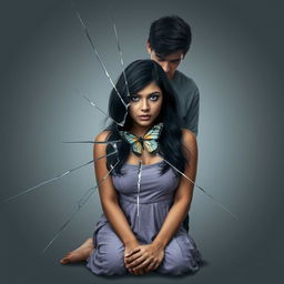 Design a book cover with a background in shades of gray and a shattered glass effect
