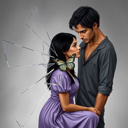 Design a book cover with a background in shades of gray and a shattered glass effect